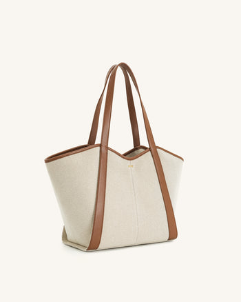 Kiana Large Capacity Tote Bag - Brown Canvas