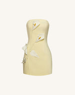 Strapless Floral Appliqué Dress - Yellow
