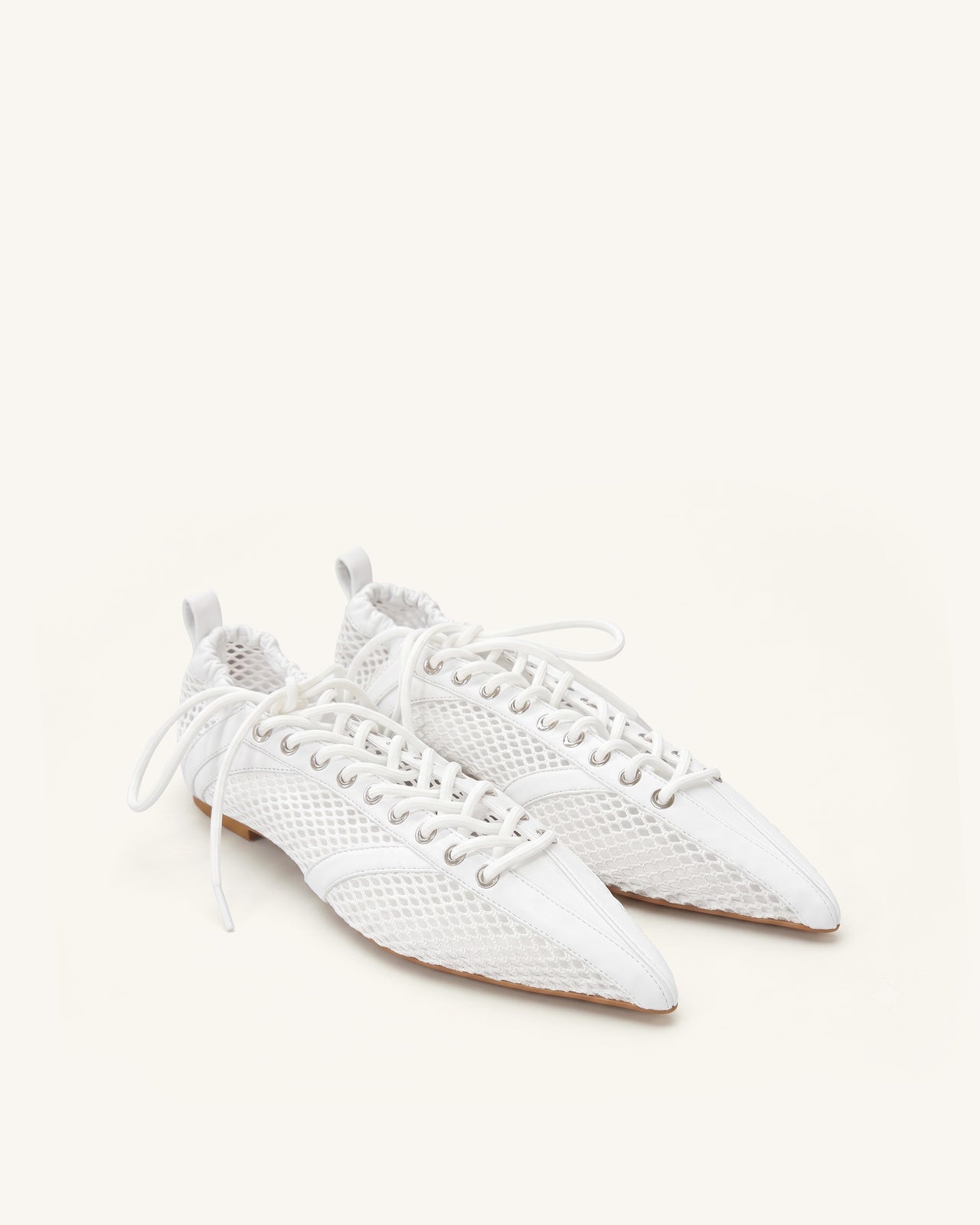 Ava Lace-Up Mesh Flats - White