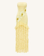 Orchid Embroidered Ruffled Strapless Maxi Dress - Pale Yellow