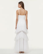 Orchid Embroidered Ruffled Tulle Strapless Maxi Dress - White