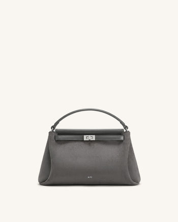 Carmen Faux Suede Top Handle Bag - Dark Gray