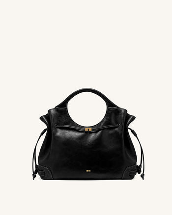 Virelle Waxed Vegan Leather Drawstring Tote Bag – Black