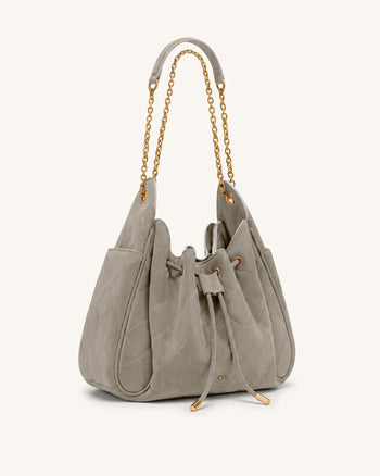 Rowan Faux Suede Quilted Chain Bucket Bag - Gray