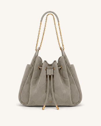 Rowan Faux Suede Quilted Chain Bucket Bag - Gray