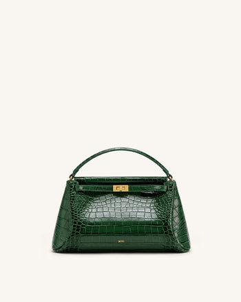 Carmen Top Handle Bag - Forest Green Croc
