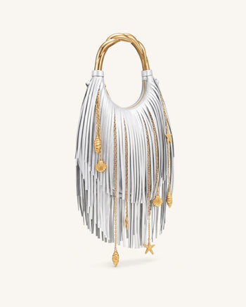 Chloe Metal Handle Fringe Top Handbag - Silver