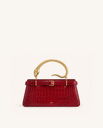 Elena Snake Handle Top Handle Bag - Burgundy Croc