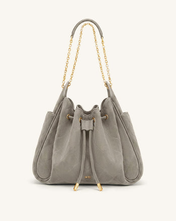 Rowan Faux Suede Quilted Chain Bucket Bag - Gray
