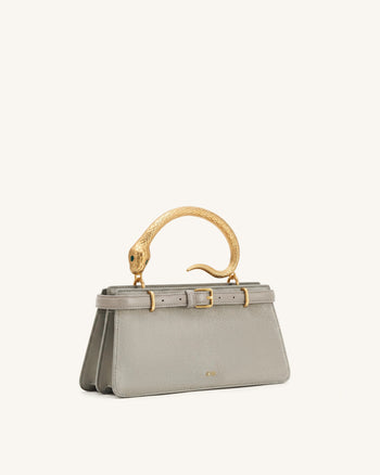 Elena Snake Handle Faux Suede Top Handle Bag - Taupe