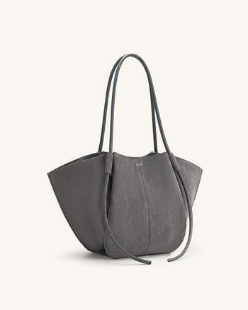 Nala Faux Suede Wide Tote Bag - Dark Gray