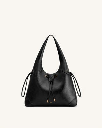 Celandra Drawstring Hobo Bag - Black