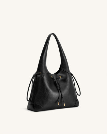 Celandra Drawstring Hobo Bag - Black