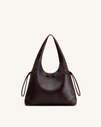 Celandra Drawstring Hobo Bag - Dark Brown