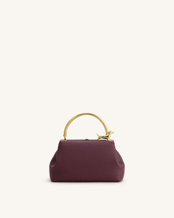 Bruna Dachshund Metal Handle Top Handle Bag - Burgundy