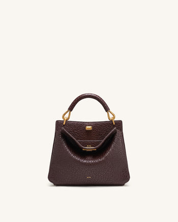 Lucia Elephant-Effect Top Handle Bag - Dark Brown
