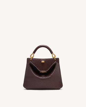 Lucia Elephant-Effect Top Handle Bag - Dark Brown