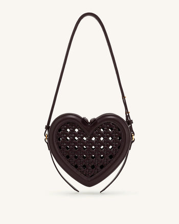 Arlene Openwork Woven Heart Shape Crossbody Bag - Vintage Red