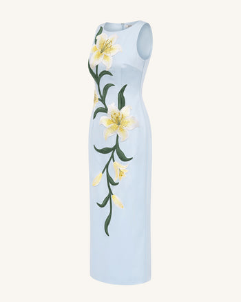 Lily Floral Print Sleeveless Column Maxi Dress - Light Blue