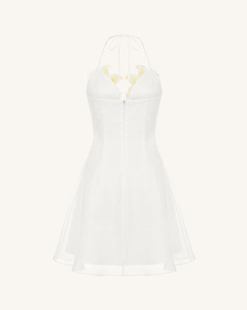 Lily-Embroidered Halter Mini Dress - White