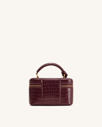 Cleo Box Shape Top Handle Bag - Claret Croc