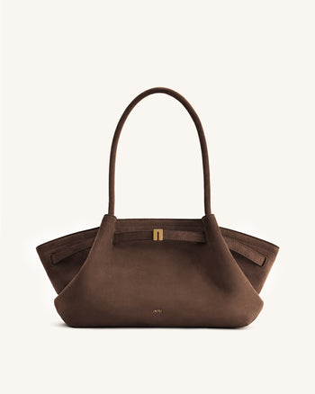 Hana Wide Faux Suede Tote Bag - Dark Brown