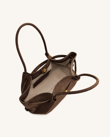 Hana Wide Faux Suede Tote Bag - Dark Brown