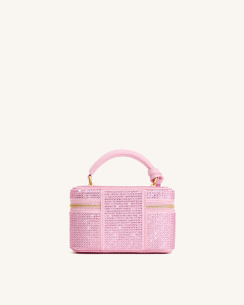 Cleo Artificial Crystal Box Shape Top Handle Bag - Pink