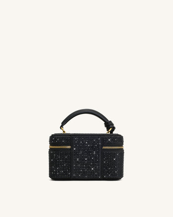 Cleo Artificial Crystal Box Shape Top Handle Bag - Black