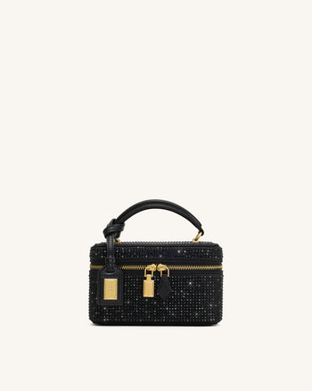 Cleo Artificial Crystal Box Shape Top Handle Bag - Black