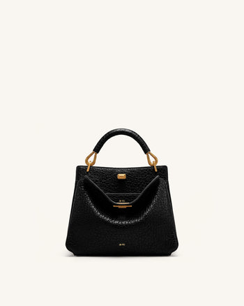 Lucia Elephant-Effect Top Handle Bag - Black