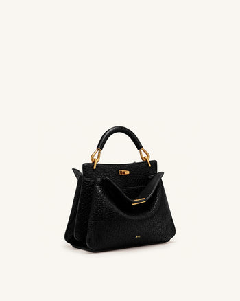 Lucia Elephant-Effect Top Handle Bag - Black