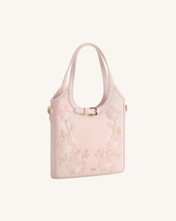 Brooke Mini Belted Embellished Orchid Beaded Top Handle Bag - Pink