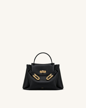 Rhea Small Pebbled Double Buckle Shoulder Bag - Black