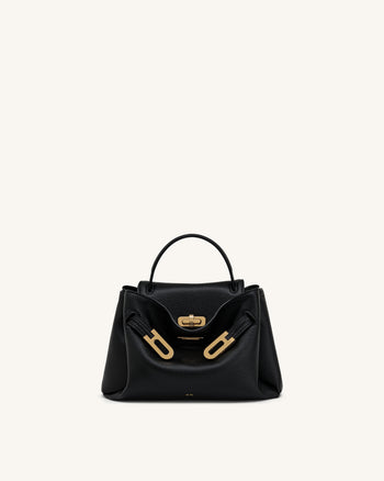 Rhea Small Pebbled Double Buckle Shoulder Bag - Black