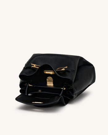 Rhea Small Pebbled Double Buckle Shoulder Bag - Black