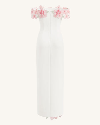 Flower Embroidered Off-Shoulder Maxi Dress - Ivory