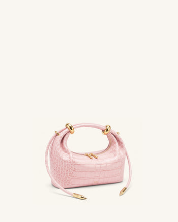 Ellie Metal Ring Embellished Top Handle Bag - Sakura Pink Croc