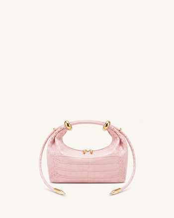Ellie Metal Ring Embellished Top Handle Bag - Sakura Pink Croc