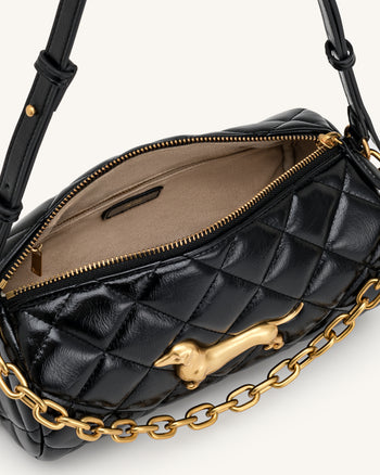 Lucienne Dachshund Quilted Chain Shoulder Bag - Black