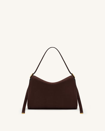 Elowen Faux Suede Flap Shoulder Bag - Dark Brown