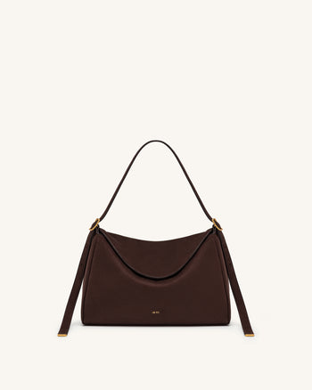 Elowen Faux Suede Flap Shoulder Bag - Dark Brown