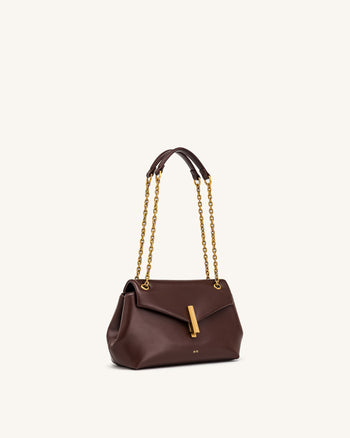 Valerie Chain Flap Shoulder Bag - Dark Brown
