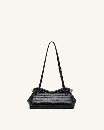 Naomi Curved Shoulder Bag - Black Croc