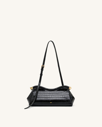Naomi Curved Shoulder Bag - Black Croc