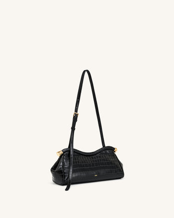 Naomi Curved Shoulder Bag - Black Croc