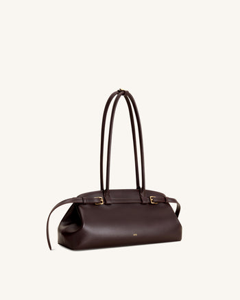 Arden Belt Detail East-West Shoulder Bag - Dark Brown