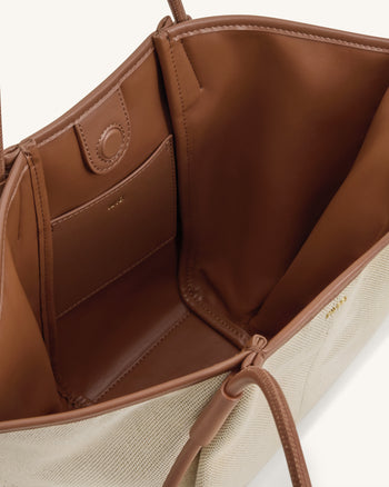 Nala Wide Tote Bag - Brown Canvas