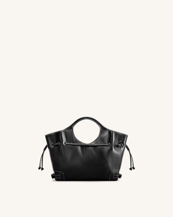Virelle Waxed Vegan Leather Drawstring Tote Bag – Black