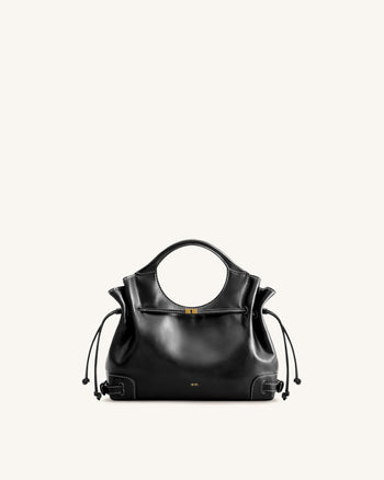 Virelle Waxed Vegan Leather Drawstring Tote Bag – Black